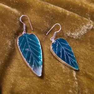 Silver gemstone leaf earrings